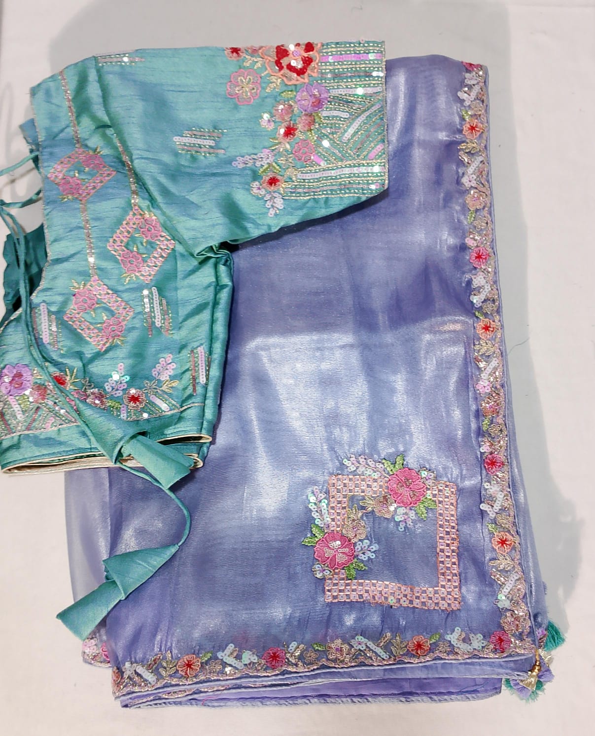 J586: Ready To Ship Beautiful Designer Saree With Stitched Blouse