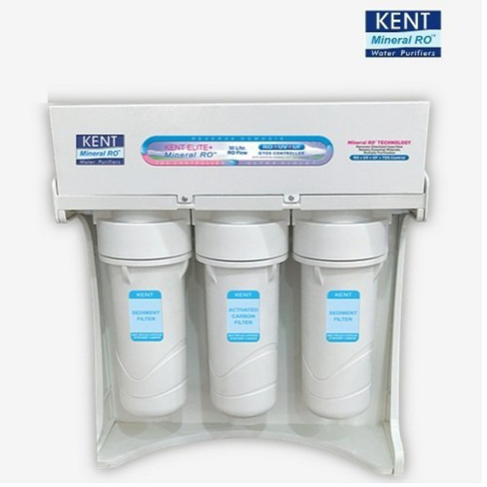 Front view of the Kent Elite Plus commercial water purifier, highlighting its compact design.