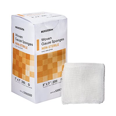 McKesson® Gauze Sponge 3 Inch × 3 Inch 8-Ply Non-Sterile 200 Count