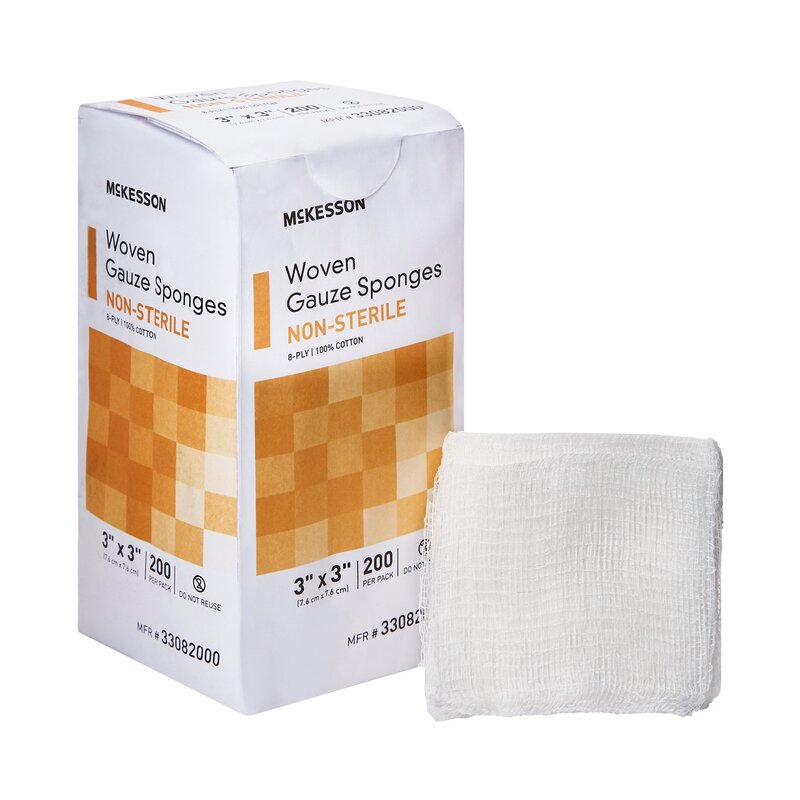 McKesson® Gauze Sponge 3 Inch × 3 Inch 8-Ply Non-Sterile 200 Count