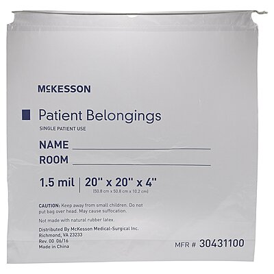 Patient Belongings Bag McKesson – Clear Drawstring, 4 × 20 × 20 Inch