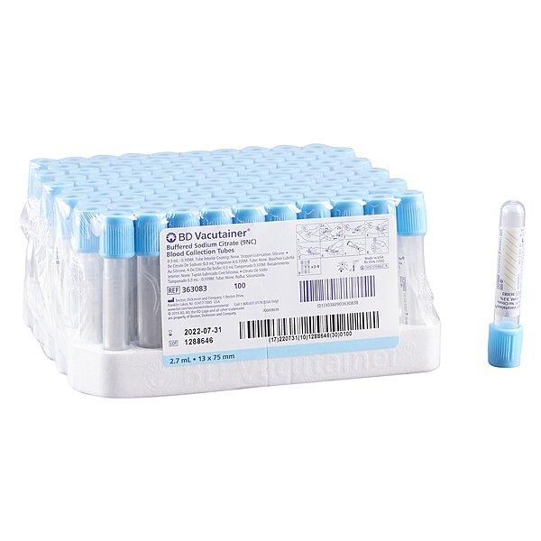 BD Vacutainer® Sodium Citrate Coagulation Tube, 2.7 mL Light Blue Hemogard™ (363083)
