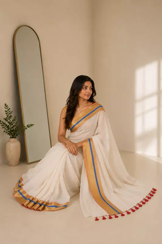 Mul cotton without blouse Kerala 1