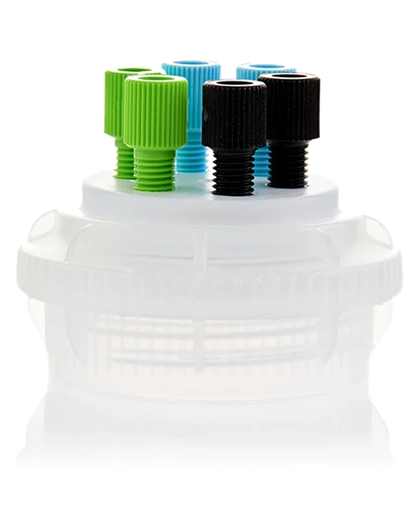 ChromCap™ 100 HPLC Cap Assembly GL45 PTFE Adapter w Vent Hole 6x Ports 1/8" or 1/16" OD Tubing 1/EA
