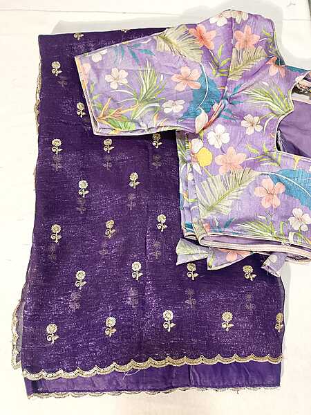 J377: Ready To Ship Beautiful Crushed Tissue Silk Saree With Stitched Blouse