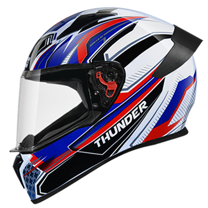 STUDDS THUNDER D8 WHITE N1 BLUE C/V (XL) WITH SPOILER AND MIRROR VISOR