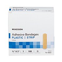 McKesson Adhesive Strip Bandage 3/4" x 3" Plastic Tan Sterile (BX/100EA)