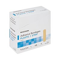 McKesson Adhesive Strip Bandage 3/4" x 3" Plastic Tan Sterile (BX/100EA)