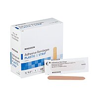McKesson Adhesive Strip Bandage 3/4" x 3" Plastic Tan Sterile (BX/100EA)
