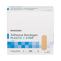 McKesson Adhesive Strip Bandage 1" x 3" Plastic Tan Sterile (BX/100EA)