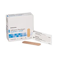 McKesson Adhesive Strip Bandage 1" x 3" Plastic Tan Sterile (BX/100EA)