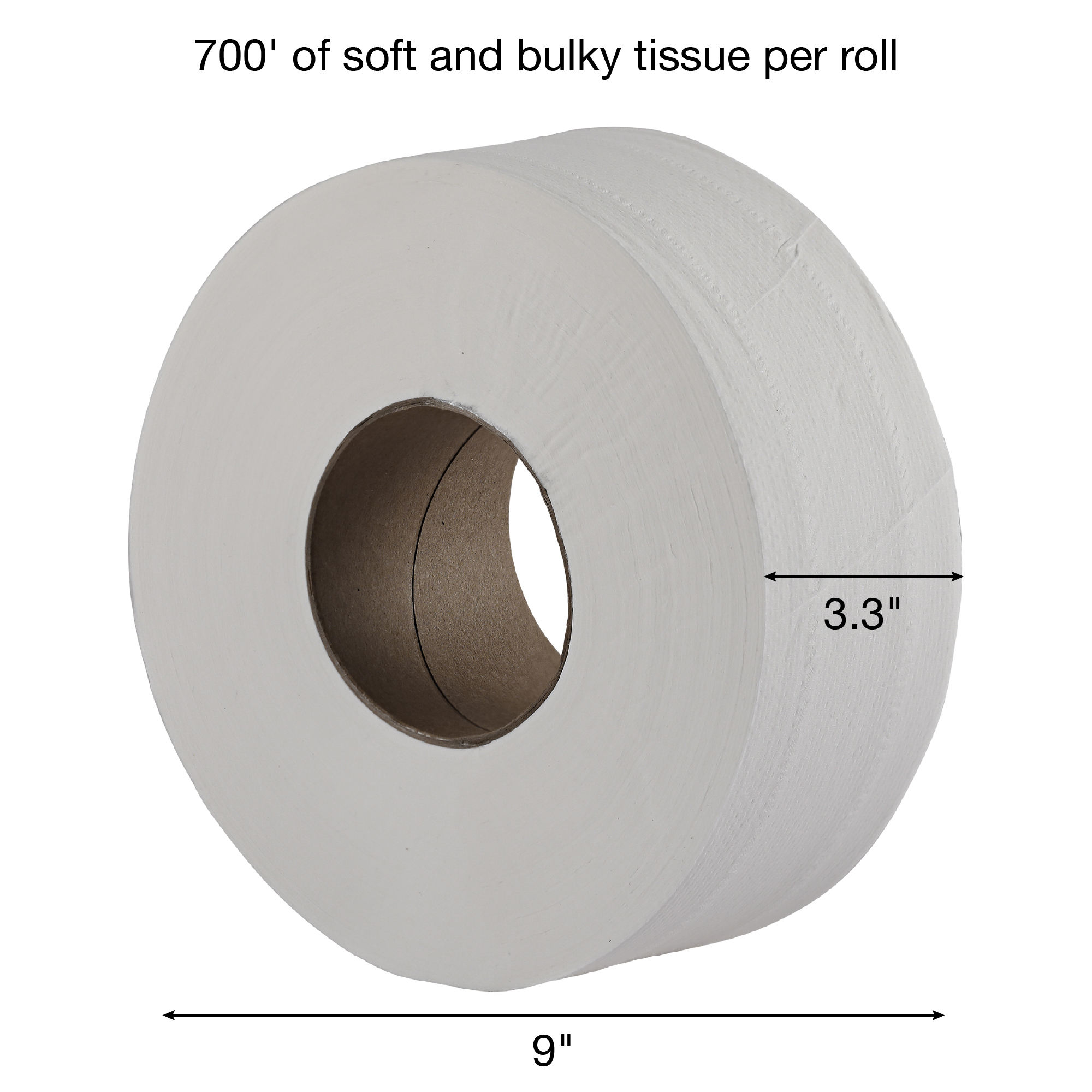 Empress 2-Ply Jumbo Tissue 3.3" x 700', 9", White, 12 / cs