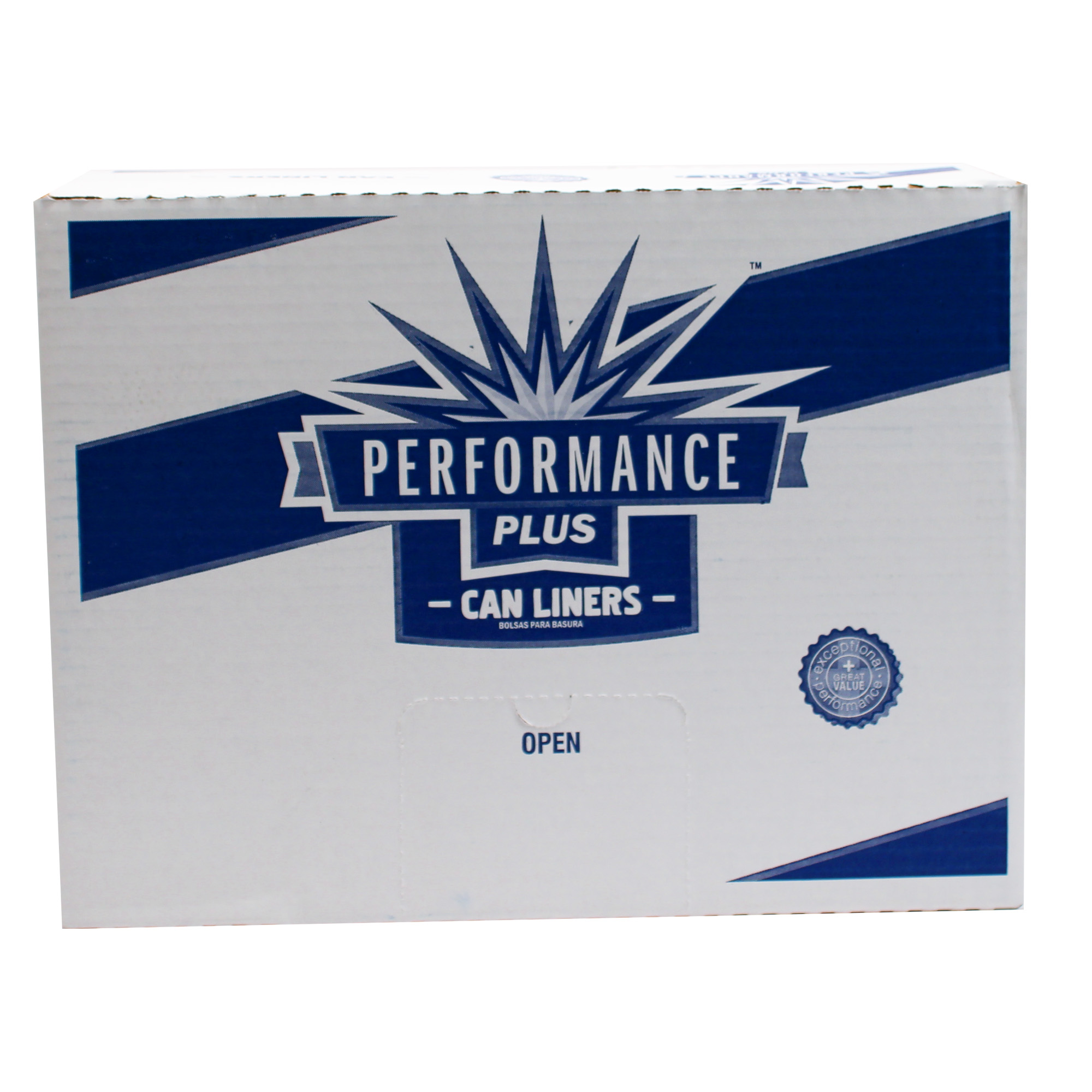 Performance Plus 38x58 .47mil Clear 60 gallon Hi-Density liner interleaved roll 8 / 25 cs