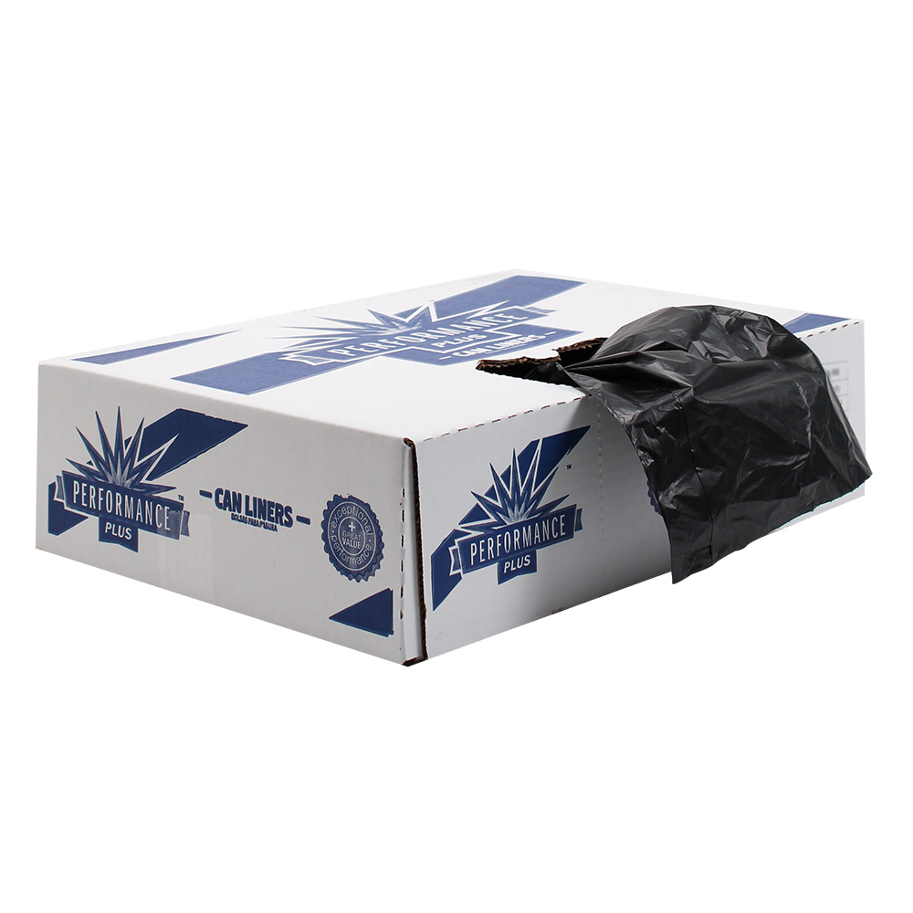 Performance Plus 33x39 .79mil Black 33 gallon Hi-Density liner interleaved roll 10 / 25 cs
