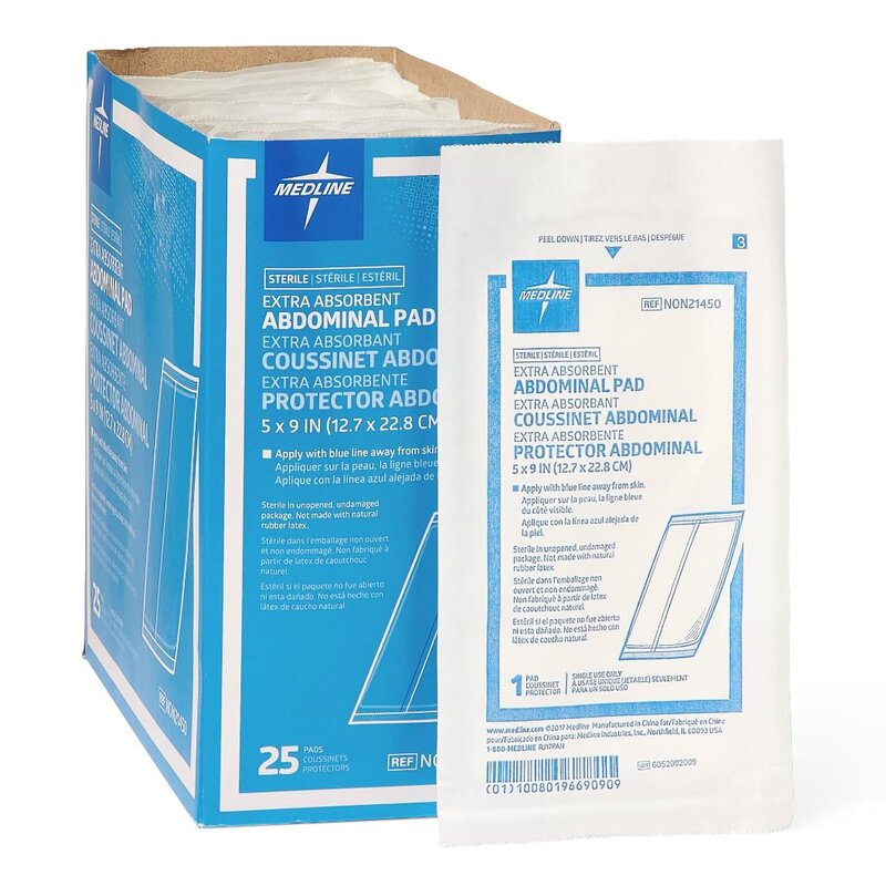 Medline Sterile Abdominal Pads 5" x 9", 25/Box