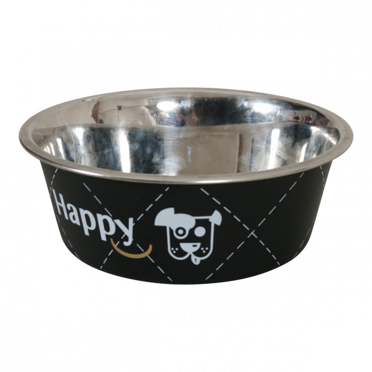 HAPPY STAINLESS STEEL DOG BOWLS - BLACK 0.8L HAPPY STAINLESS STEEL DOG BOWLS - BLACK 0.8L