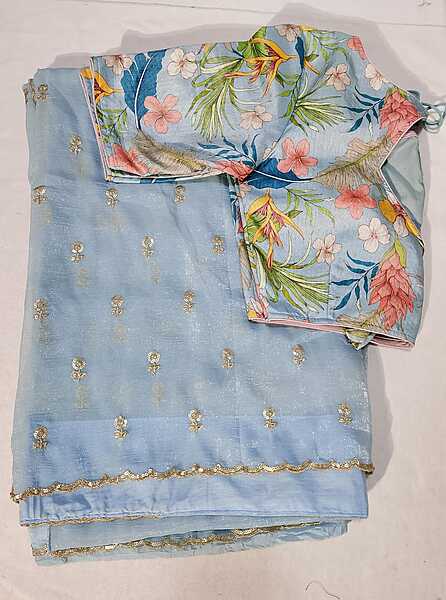 J379: Ready To Ship Beautiful Crushed Tissue Silk Saree With Stitched Blouse J379: Ready To Ship Beautiful Crushed Tissue Silk Saree With Stitched Blouse