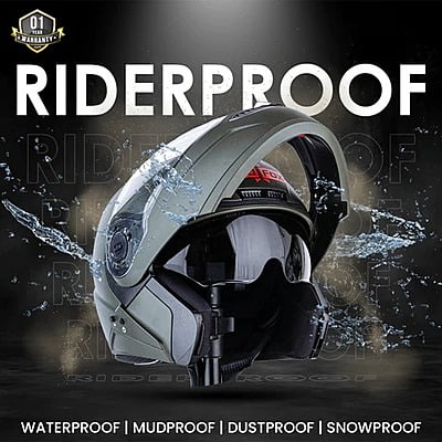 STEELBIRD SBA-7 ISS DASHING BATTLE GREEN C/V WITH INNER SMOKE SUNSHIELD (XL) WITH HEADFOX LOGO