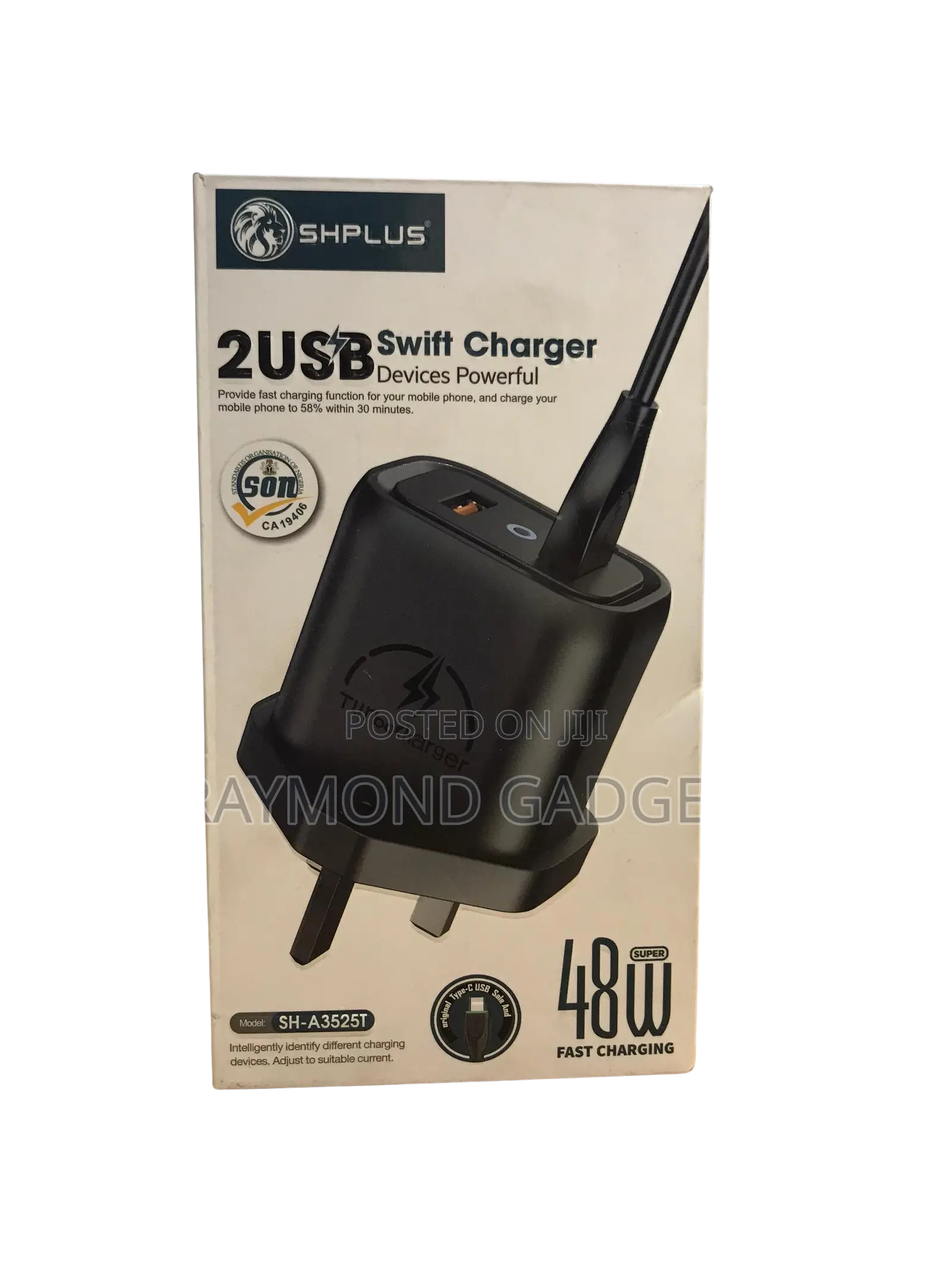SHplus 48W 2Usb Swift Charger With Type C Cable (SH-A3525T)