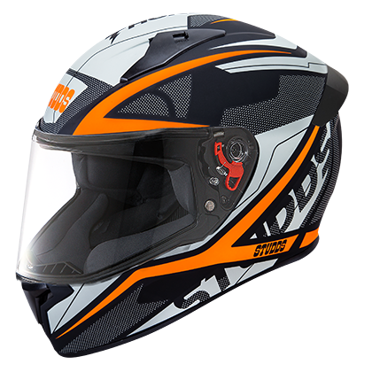 STUDDS THUNDER D4 MATT BLACK N10 ORANGE C/V (XL) WITH SPOILER AND MIRROR VISOR