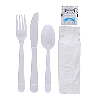 Empress Heavy Weight Cutlery Kit PP Knife/Fork/TS/S&P/Napkin White 250 / cs