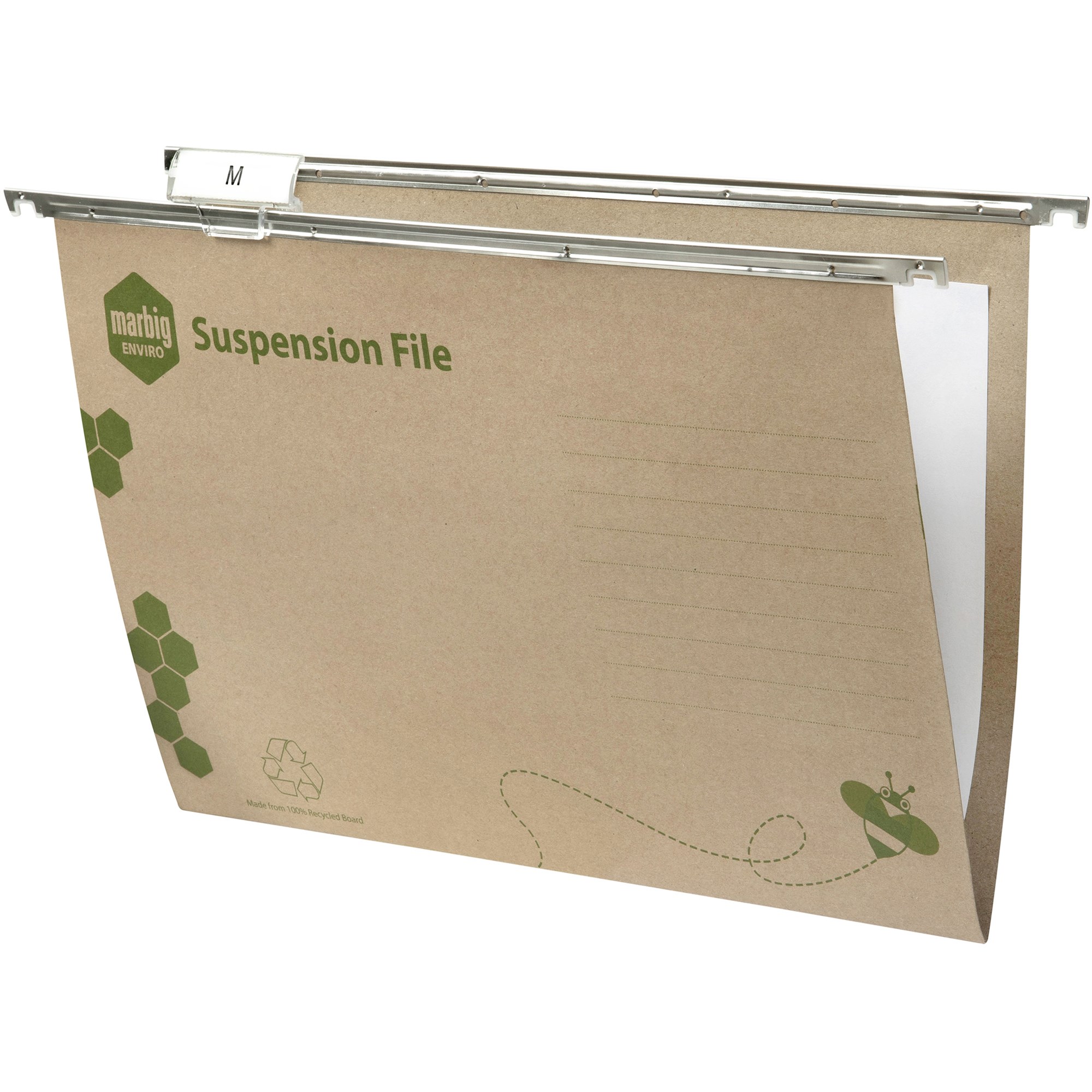 Marbig Enviro Suspension Files Foolscap With Tabs & Inserts Kraft Pack  Of 10