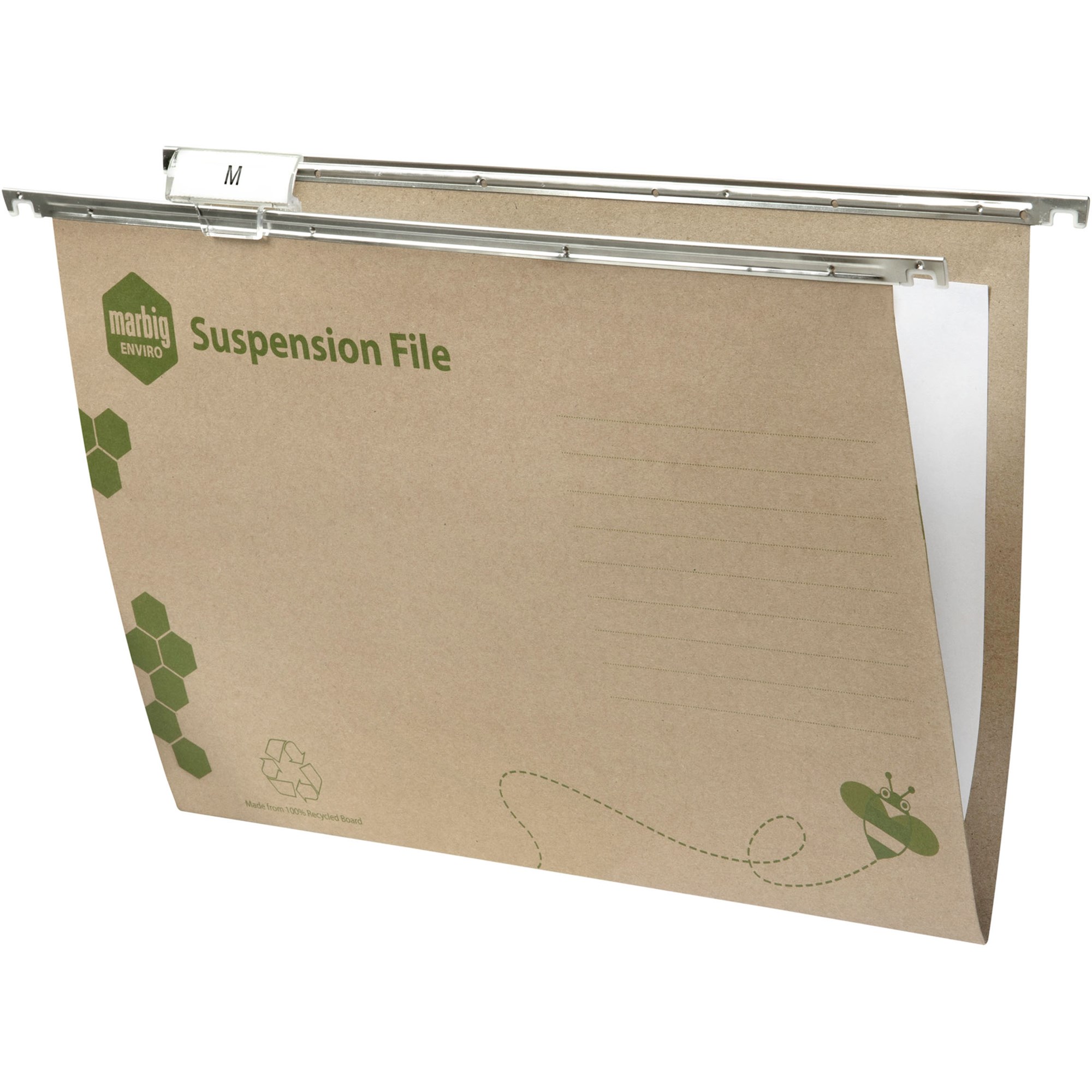 Marbig Enviro Suspension Files Foolscap With Nylon Runners & Tabs & Inserts Kraft Box  Of 50