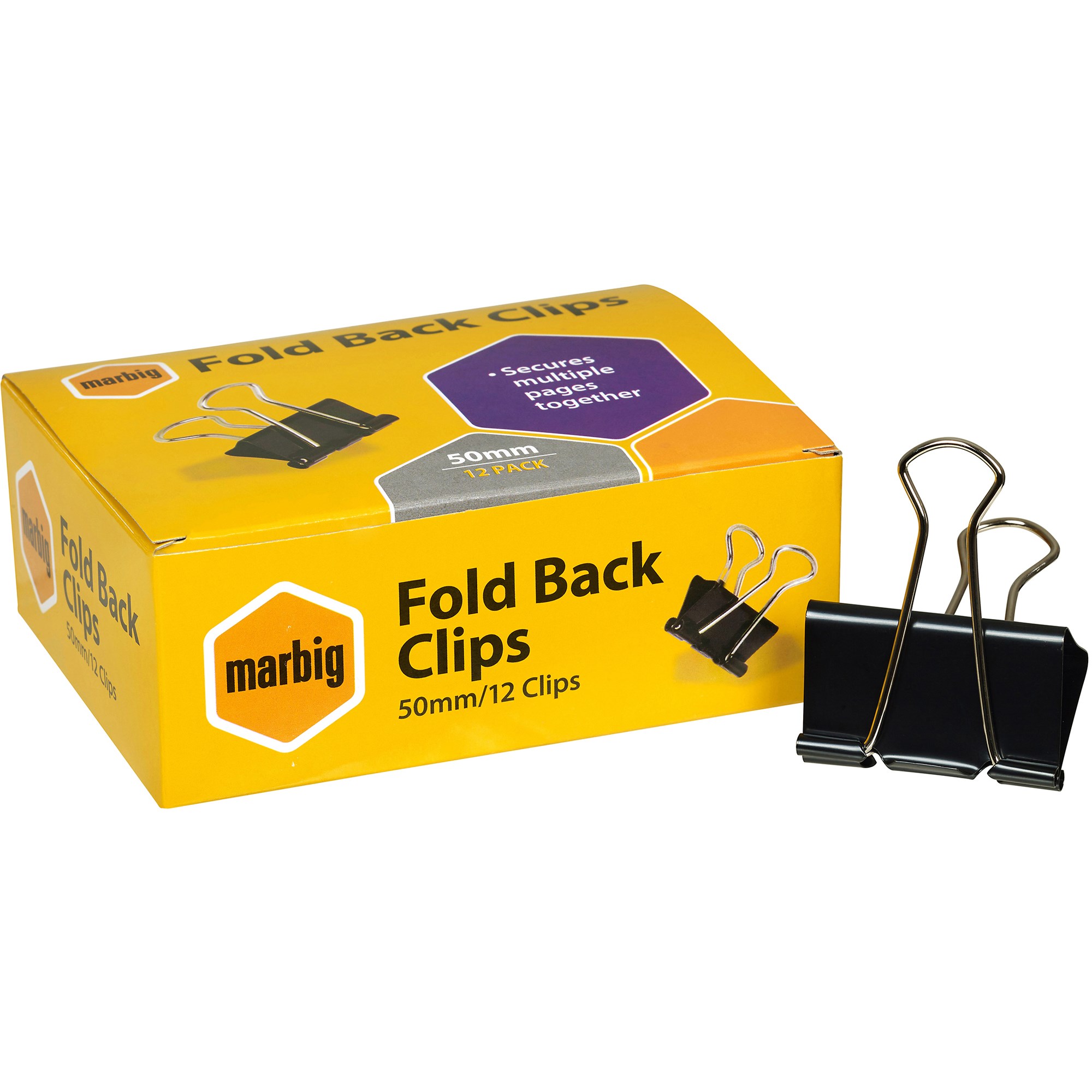 Marbig Foldback Clips 50mm Black Box  Of 12
