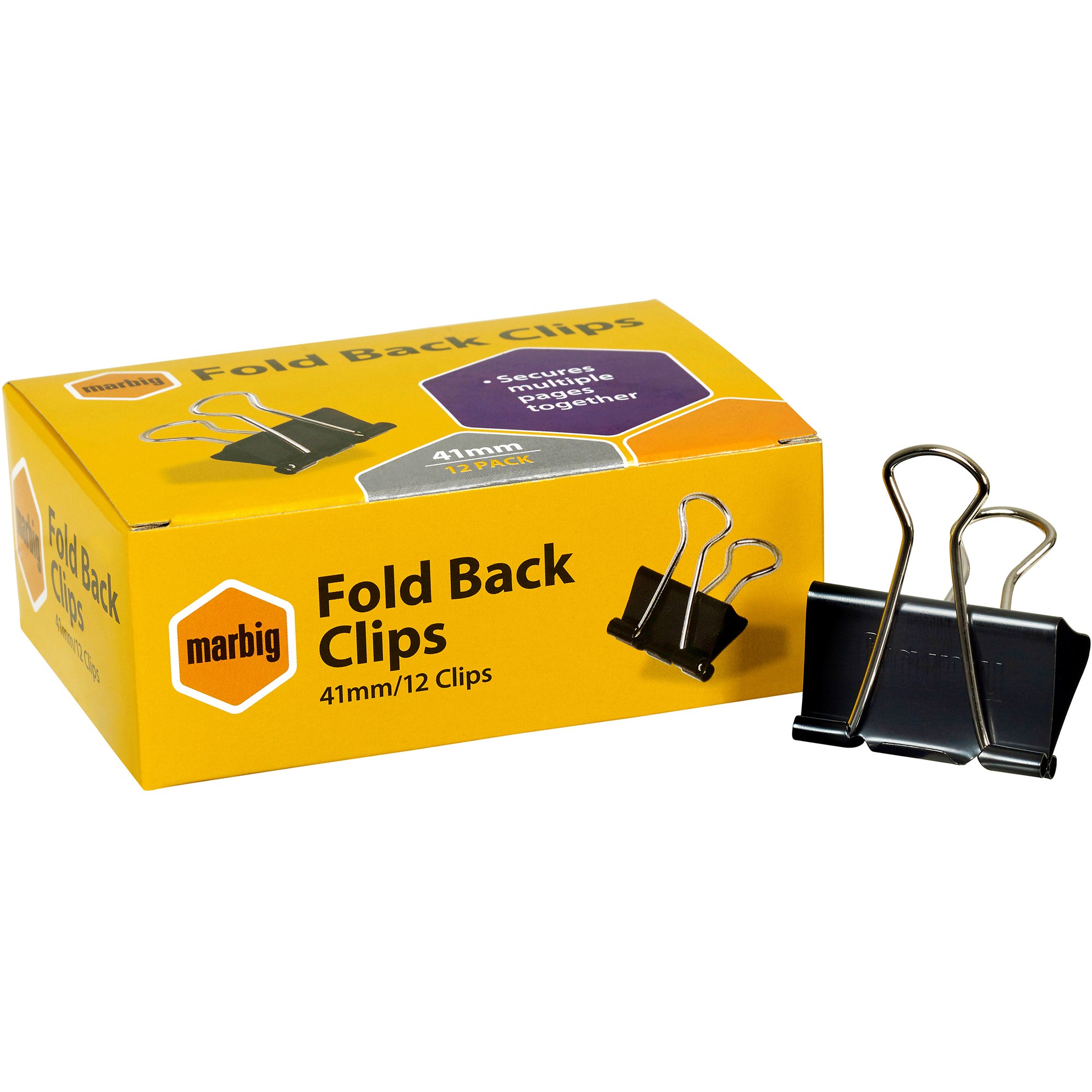 Marbig Foldback Clips 41mm Black Box  Of 12