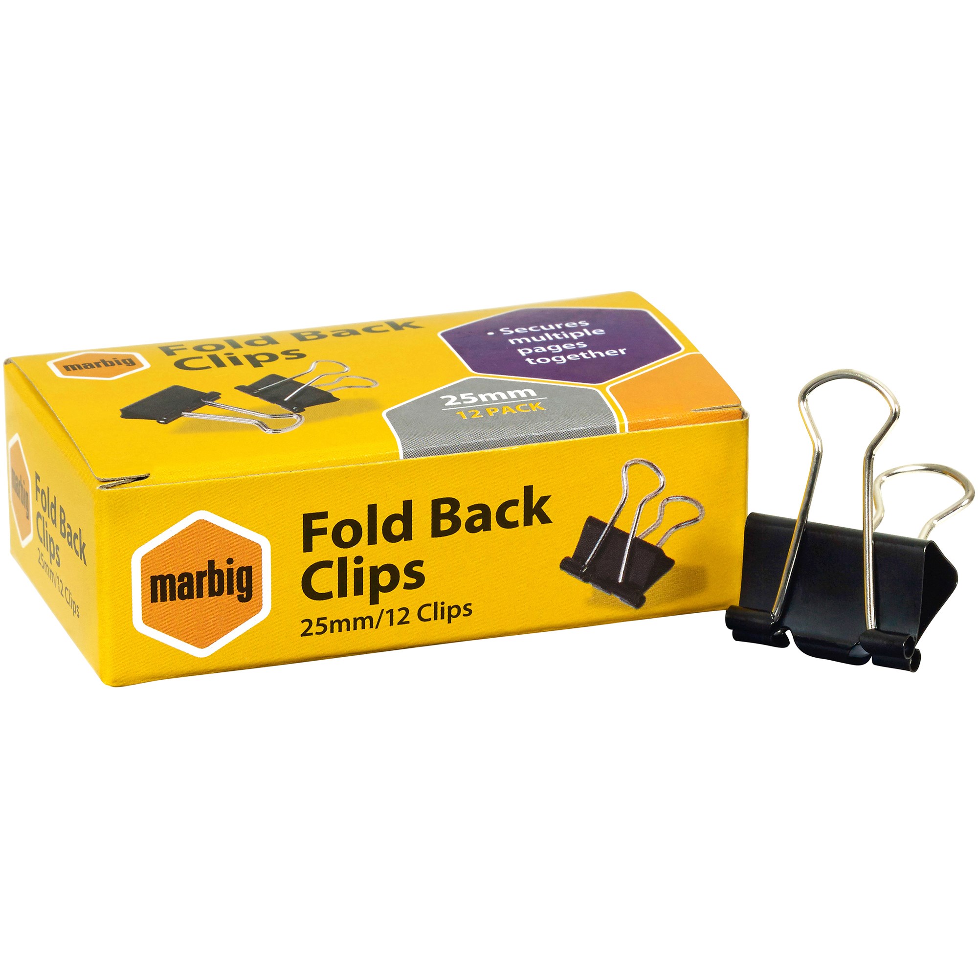 Marbig Foldback Clips 25mm Black Box  Of 12