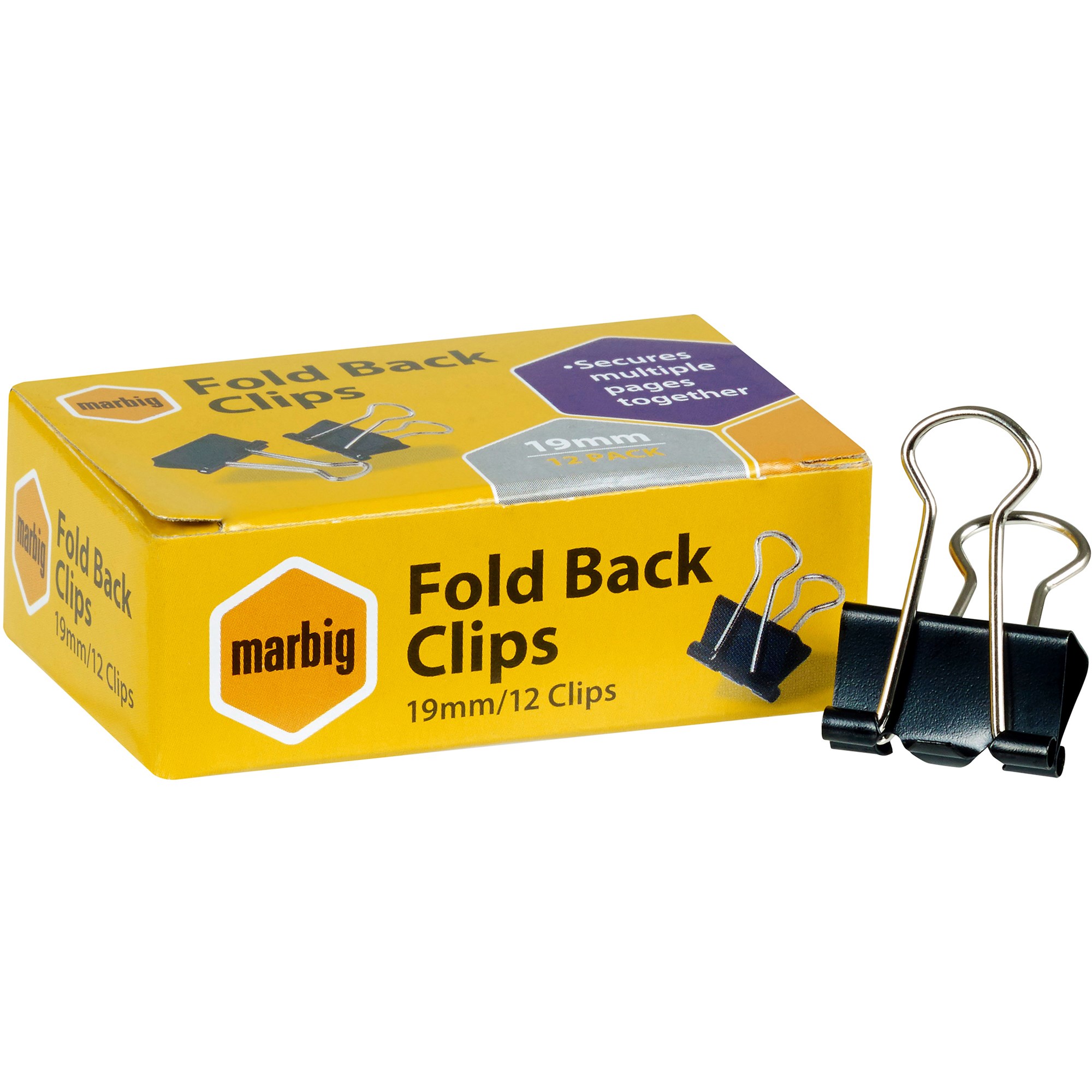 Marbig Foldback Clips 19mm Black Box  Of 12