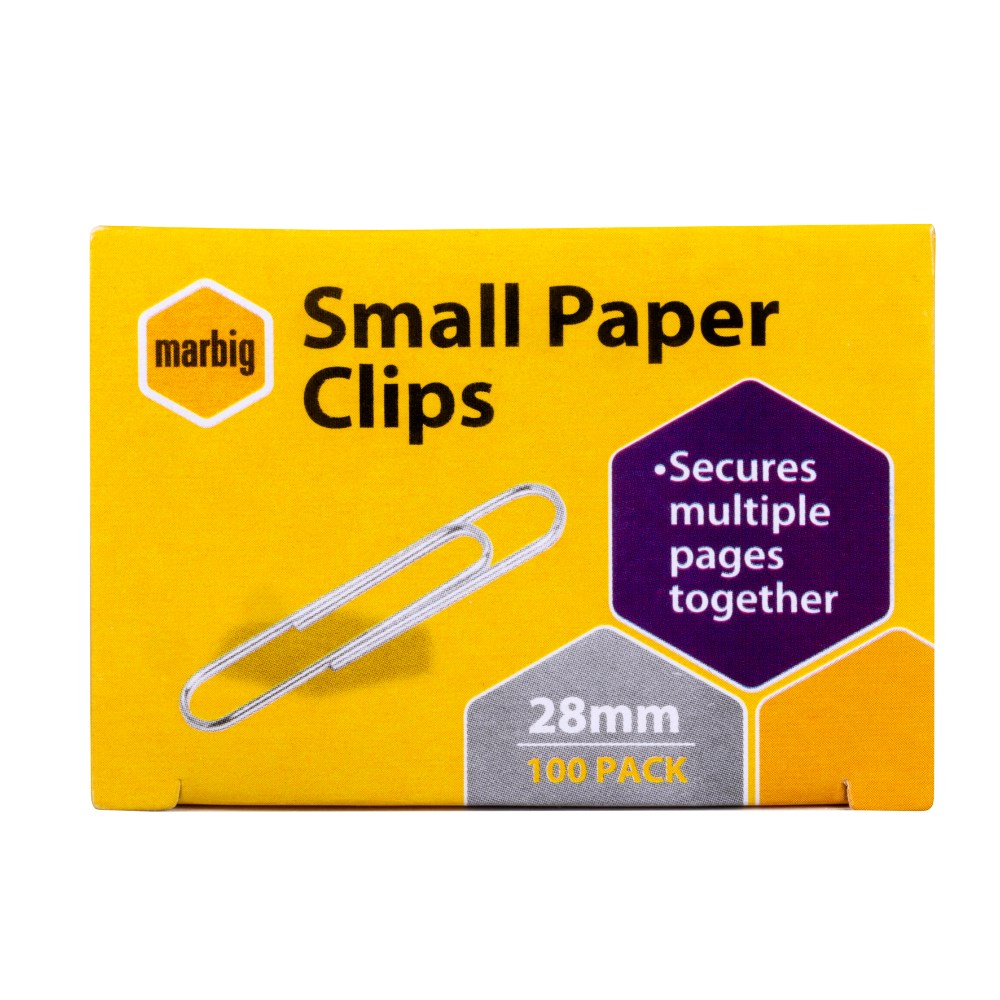 Marbig Paper Clips Small 28mm Chrome Box  Of 100