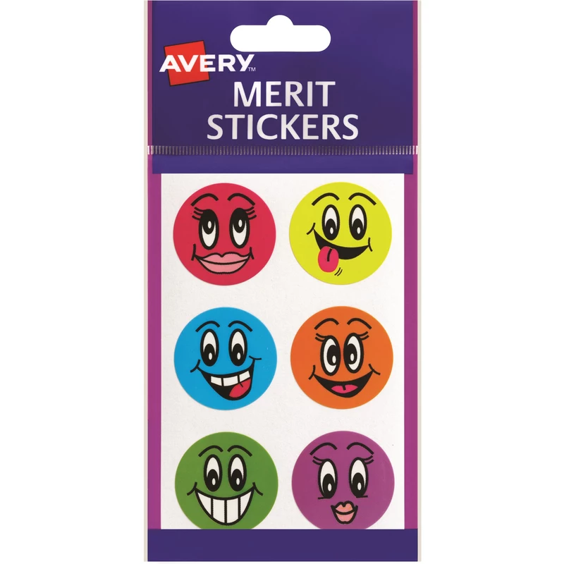 Avery Merit Stickers Smiley Faces Round 43mm Assorted Colours Pack Of 102