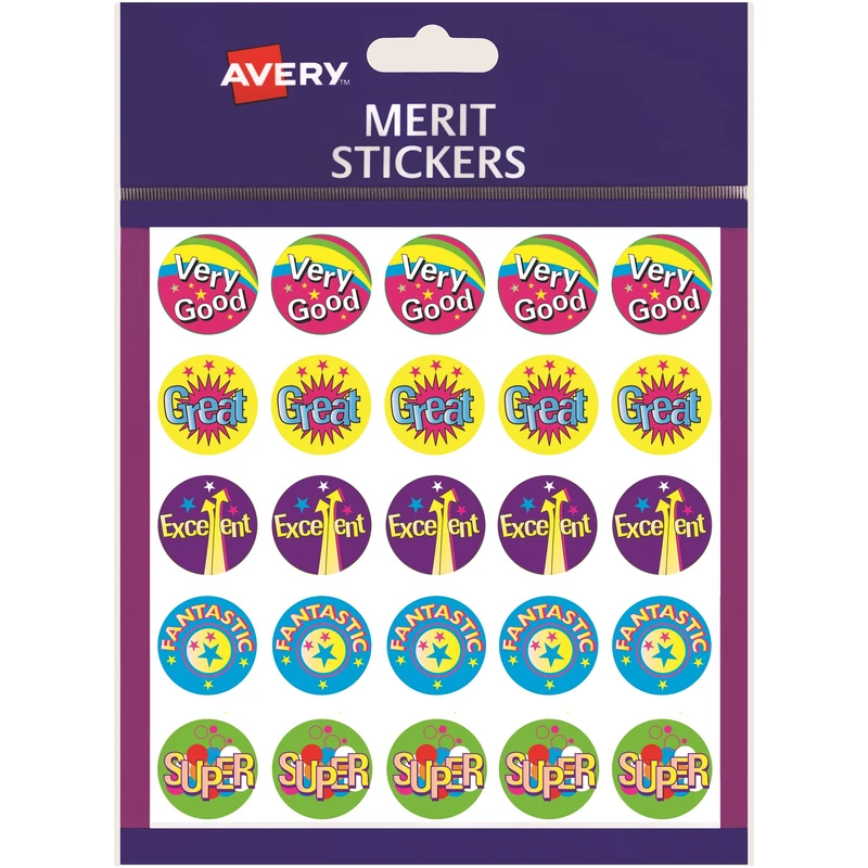 Avery Merit Stickers Multi Captions Round 22mm Assorted Colours Pack Of 200