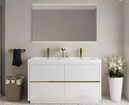 60" Freestanding Vanity with Sink – Glossy White