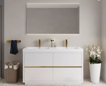 60" Freestanding Vanity with Sink – Glossy White