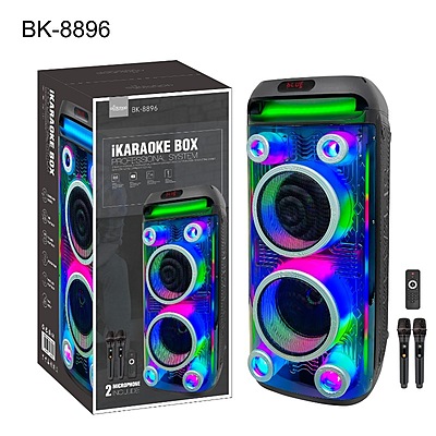 BK-8896 iKaraoke Box Professional Bluetooth Speaker System with LED Lights, Dual Microphones & Remote Control