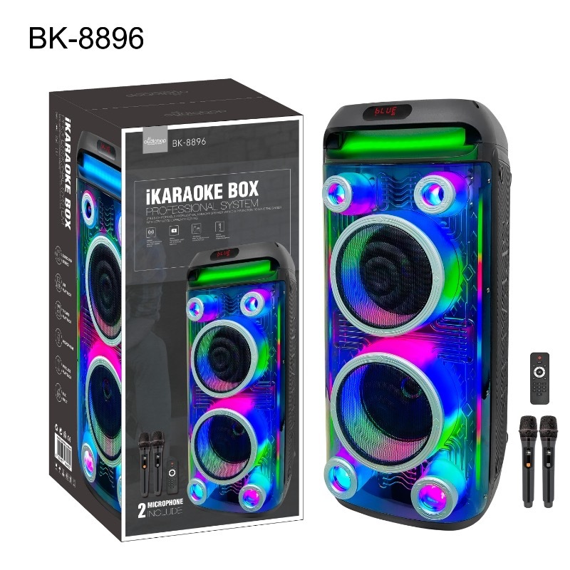 BK-8896 iKaraoke Box Professional Bluetooth Speaker System with LED Lights, Dual Microphones & Remote Control