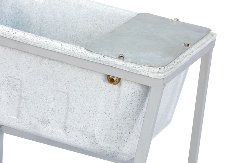 Farmex Drinker Trough 50L 60cm Solid Box with galvanized steel stand showing dimensions - drainag