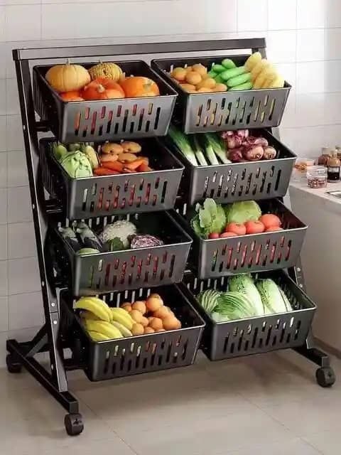 4LAYERS FRUITS AND VEGETABLES METAL STORAGE WITH REMOVABLE BASKET