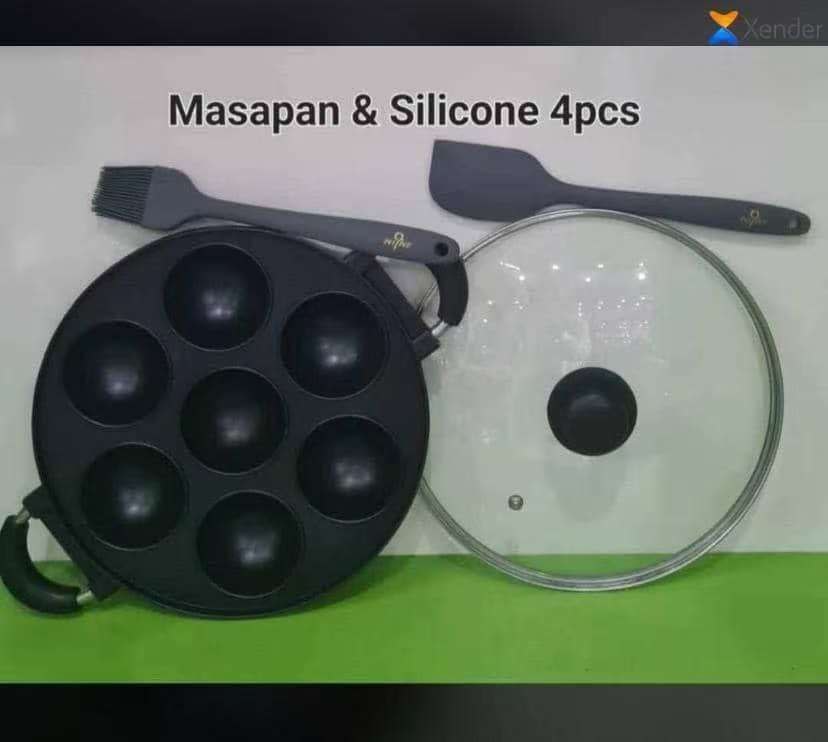 4PIECES 7HOLES MASA PAN - masa pan + cover + silicon spatula + silicone oil brush
