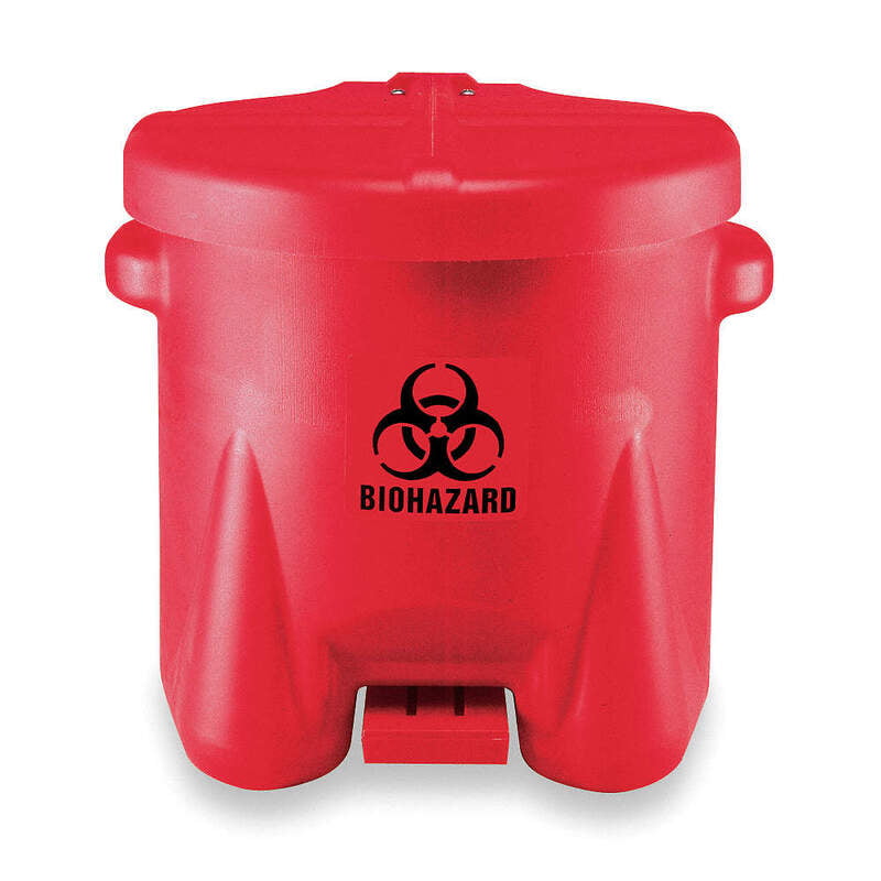 Contenedor con Tapa Accionada por Pedal para Desechos Biopeligrosos 10 gal. Polietileno Rojo Contenedor con Tapa Accionada por Pedal para Desechos Biopeligrosos 10 gal. Polietileno Rojo