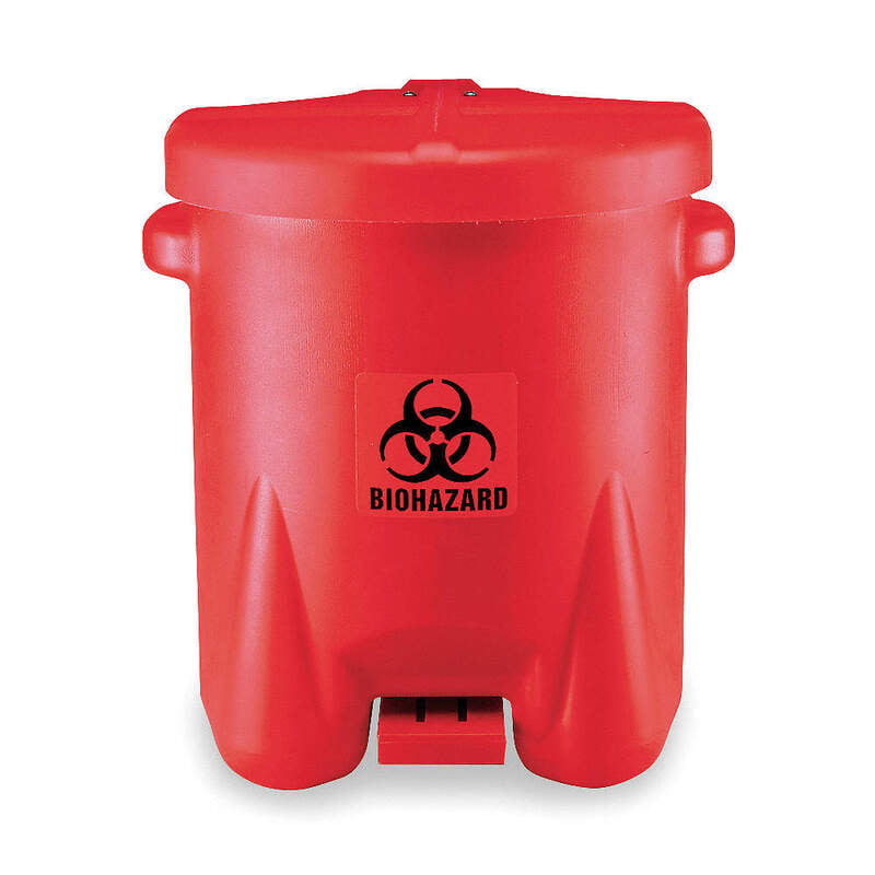 Contenedor con Tapa Accionada por Pedal para Desechos Biopeligrosos 14 gal. Polietileno Rojo Contenedor con Tapa Accionada por Pedal para Desechos Biopeligrosos 14 gal. Polietileno Rojo