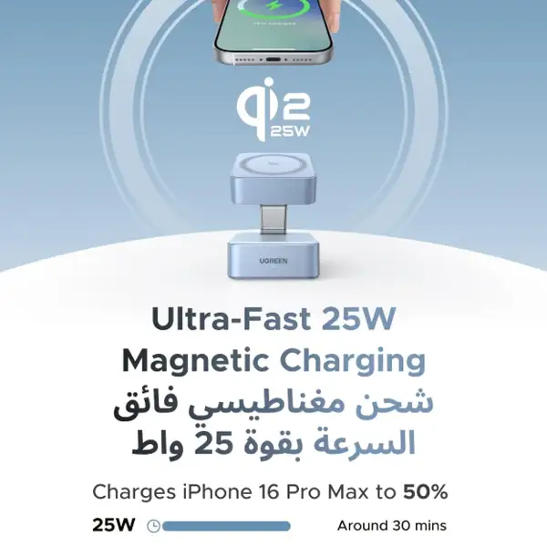 UGREEN MagFlow 2-in-1 Foldable Magnetic Charger with Qi2 25W