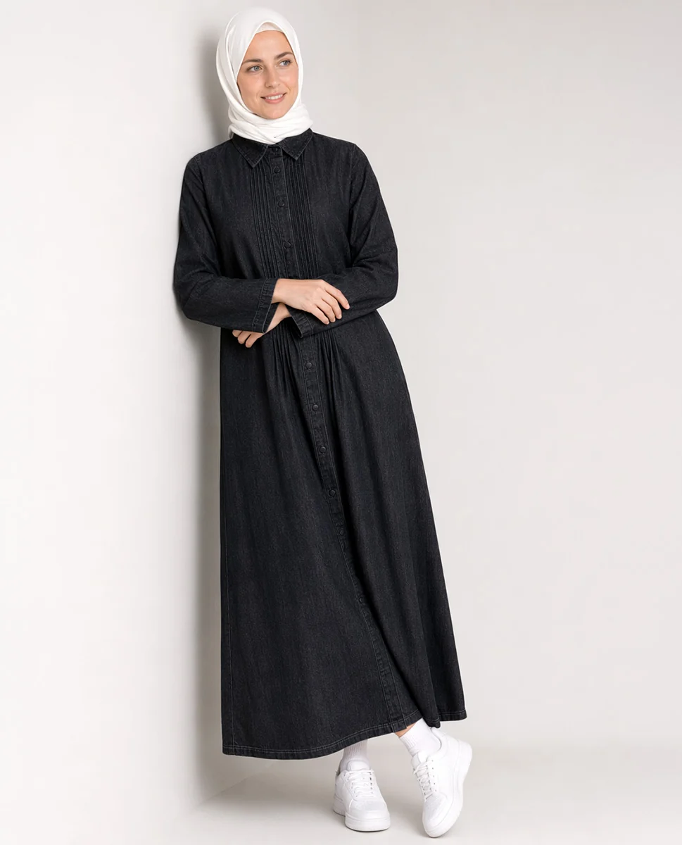 SIGNATURE STYLE BLACK DENIM SHIRT ABAYA