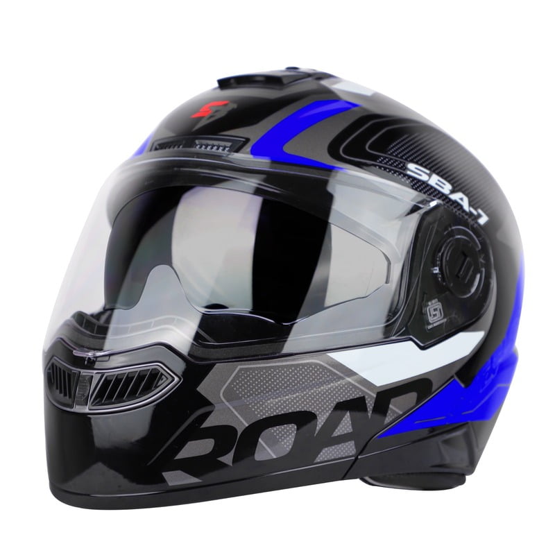 STEELBIRD SBA-7 ISS ROAD GLOSSY BLACK/BLUE C/V (M)