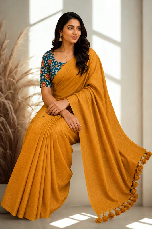 Khadi linen With seperate blouse 4