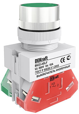 25013DEK Выкл. кноп. ЗЕЛЕНЫЙ 220В