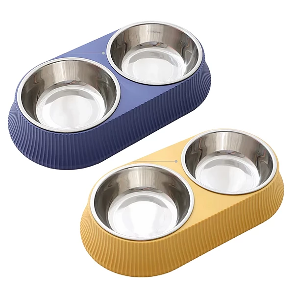 Pet Stainless Steel Feeding, Water Rounded Bowls, Removable Tray