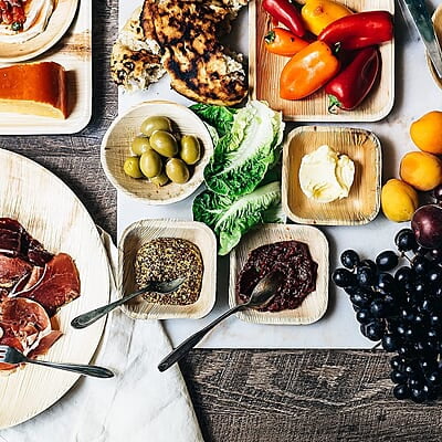 Nature Palm Leaf Disposable Bamboo Look Square 4” (5 oz) - Elegant Sturdy Biodegradable, Compostable and Chemical Free Bowls - Natural Color - Pack of 25